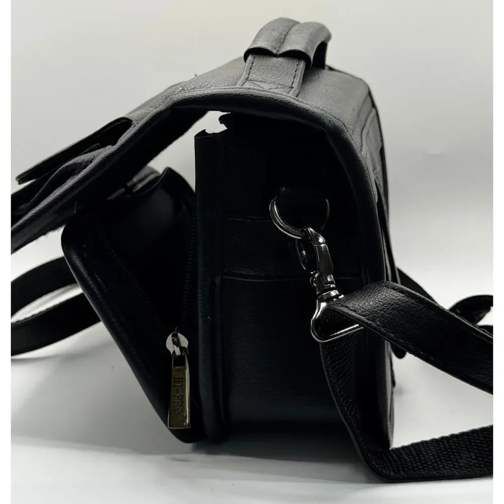 Hi-Pro Black Leather Camera Case‎ Shoulder Bag Vintage Compact DSLR Carry Bag